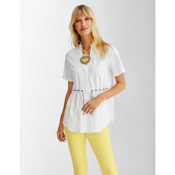 Madeleine Tops - Madeleine Womens White Short Sleeve Blouse with Cord Waist US Size 16